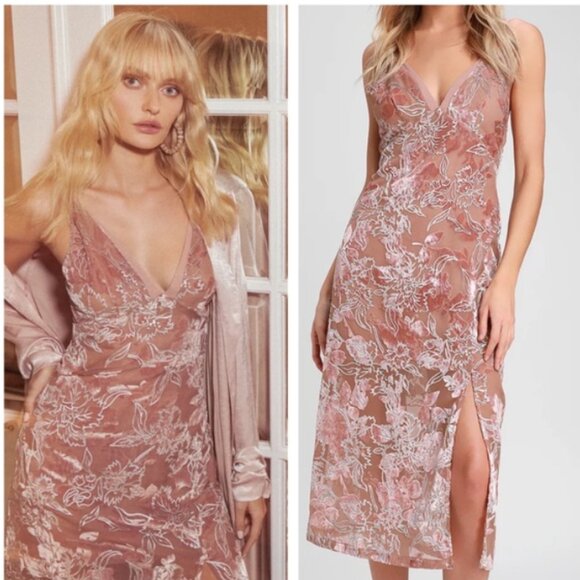 Lulus katrin mauve burnout velvet floral print midi dress - Picture 1 of 9